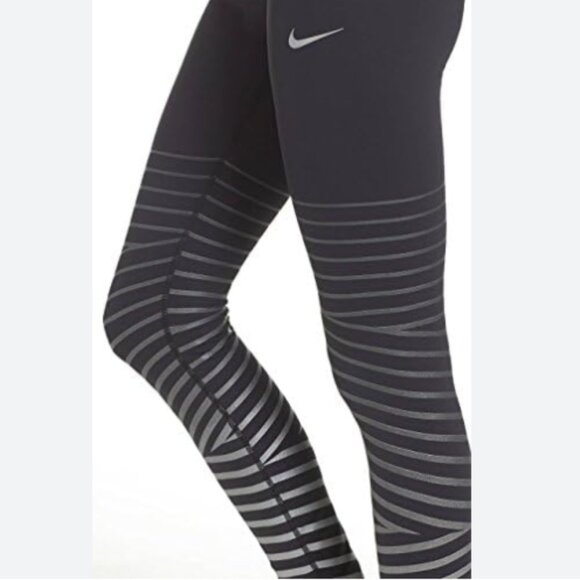 Brand New Women's NIKE Power Epic Lux Metallic Striped Dri-fit Stretch Leggings - Picture 15 of 16